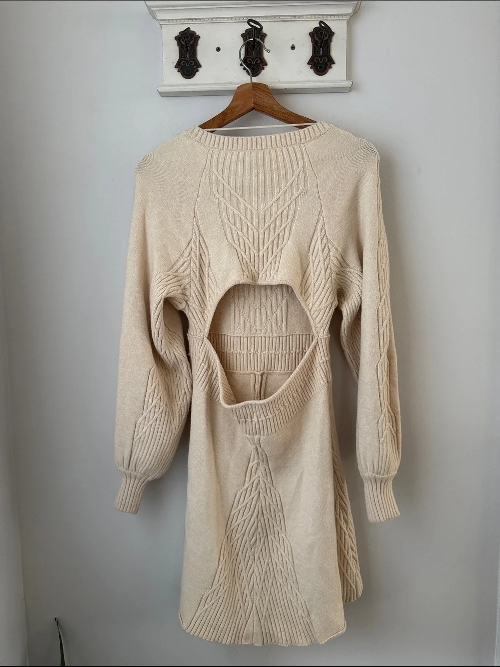 Free People Emmaline Mini Sweater Dress Evening Cream Cable-Knit Romantic Cozy